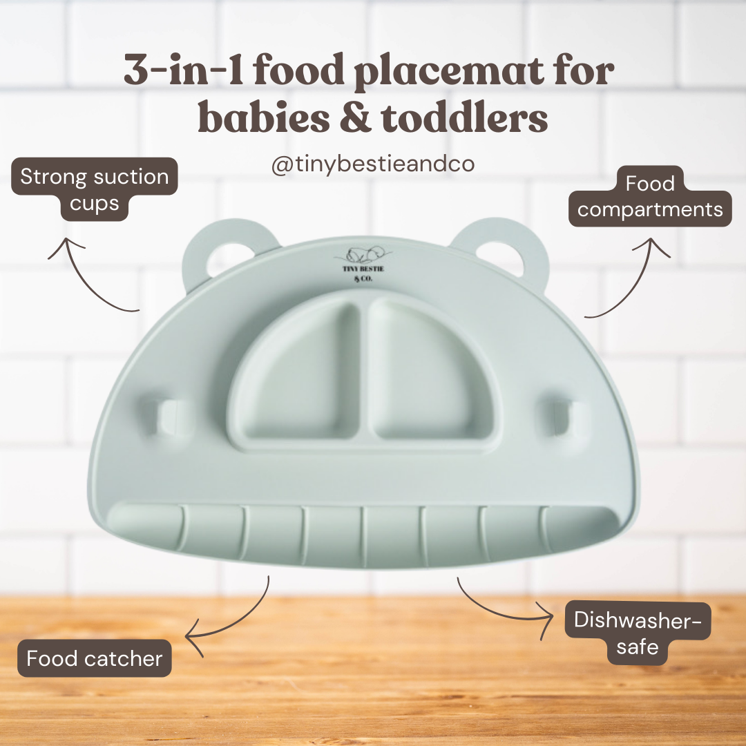 Silicone Feeding Placemat, Suction Plate, Food-Catcher (Sage)